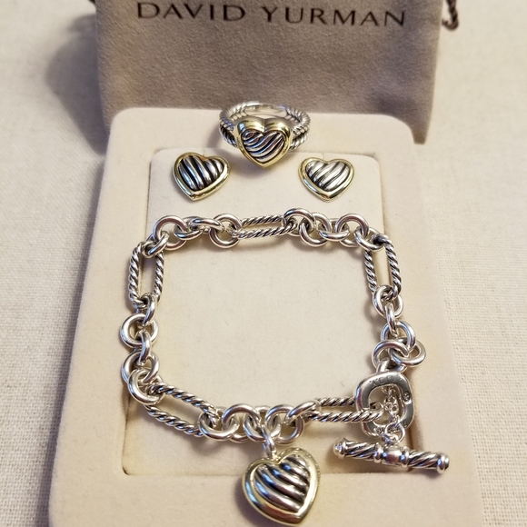 DAVID YURMAN Two-Tone Cable Heart Set - Picture 1 of 7